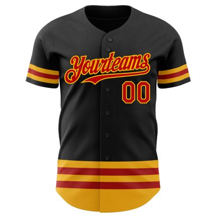 Custom Name Number Personalized Baseball Jersey - Black Red Gold Line Authentic Team Jersey Personalized Black Red-Gold Line