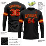 Personalized Performance T-Shirt Black Red Gold Long Sleeve for Men and Women Personalized Black Red-Gold Long Sleeve Performance