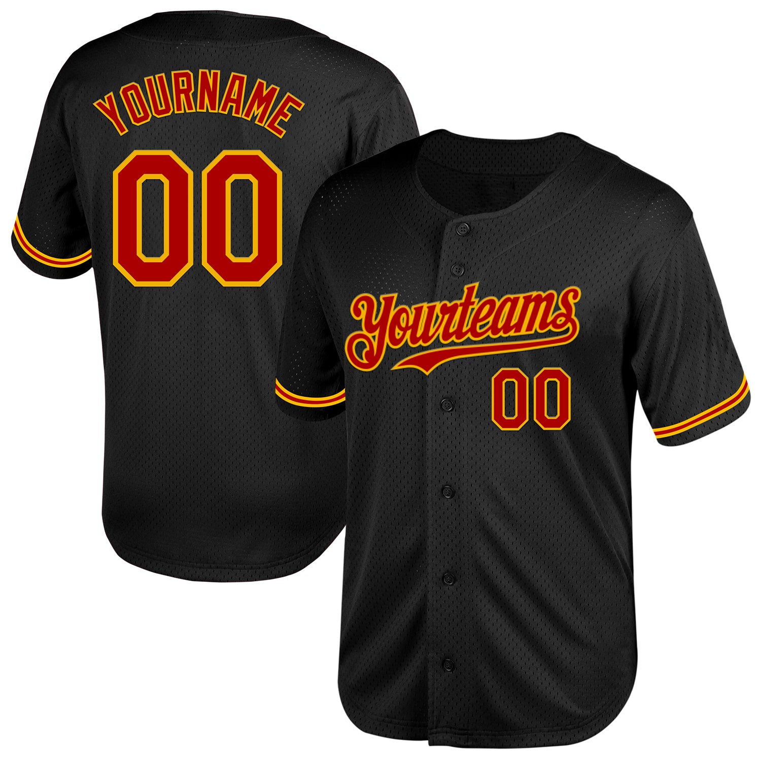 Personalized Custom Name and Number Black Red Gold Mesh Baseball Jersey - Authentic Throwback Team Jersey Personalized Black