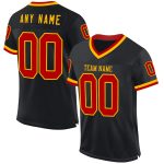 Custom Black Red-Gold Mesh Authentic Throwback Football Jersey with Personalized Name and Number Personalized Black Red-Gold