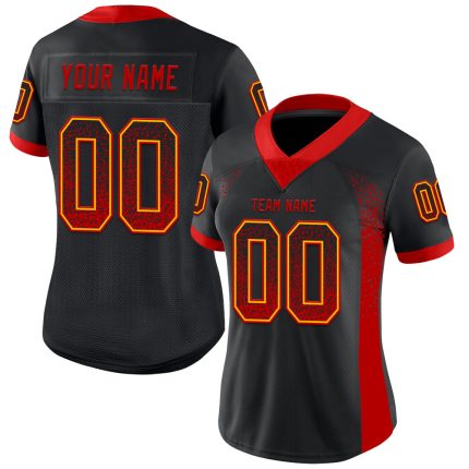 Custom Name Number Football Jersey - Personalized Black Red-Gold Mesh Drift Fashion Team Jersey Personalized Black Red-Gold
