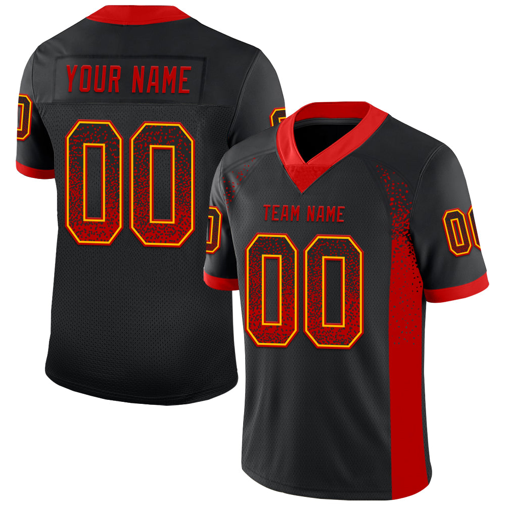 Custom Name Number Football Jersey - Personalized Black Red-Gold Mesh Drift Fashion Team Jersey Personalized Black Red-Gold