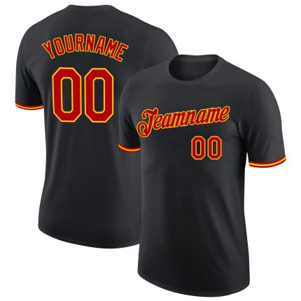 Custom Black Red Gold Performance T-Shirt - Personalized Activewear for Men and Women Personalized Black Red-Gold Performance