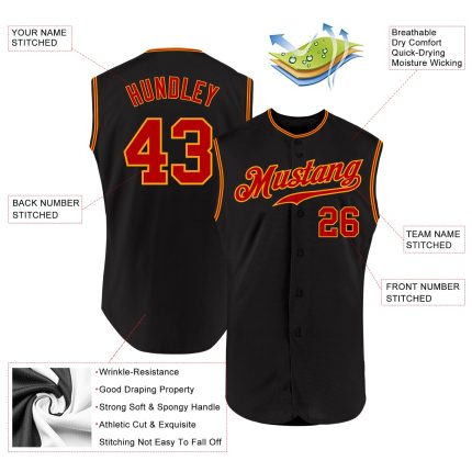 Personalized Black Red Gold Baseball Jersey Sleeveless for Men and Women Personalized Black Red-Gold Sleeveless Baseball