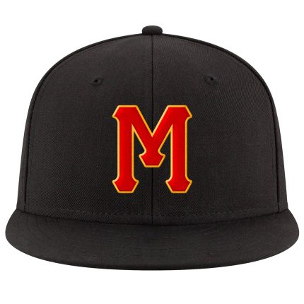 Personalized Adjustable Snapback Hat in Black with Red-Gold Stitching Personalized Black Red-Gold Stitched Adjustable Snapback