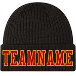 Custom Name Number Knit Hat Personalized Black Red Gold Stitched Cuffed Beanie Personalized Black Red-Gold Stitched Cuffed