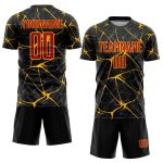 Custom Name Number Personalized Soccer Jersey Black Red Gold Sublimation Team Uniform Personalized Black Red-Gold Sublimation