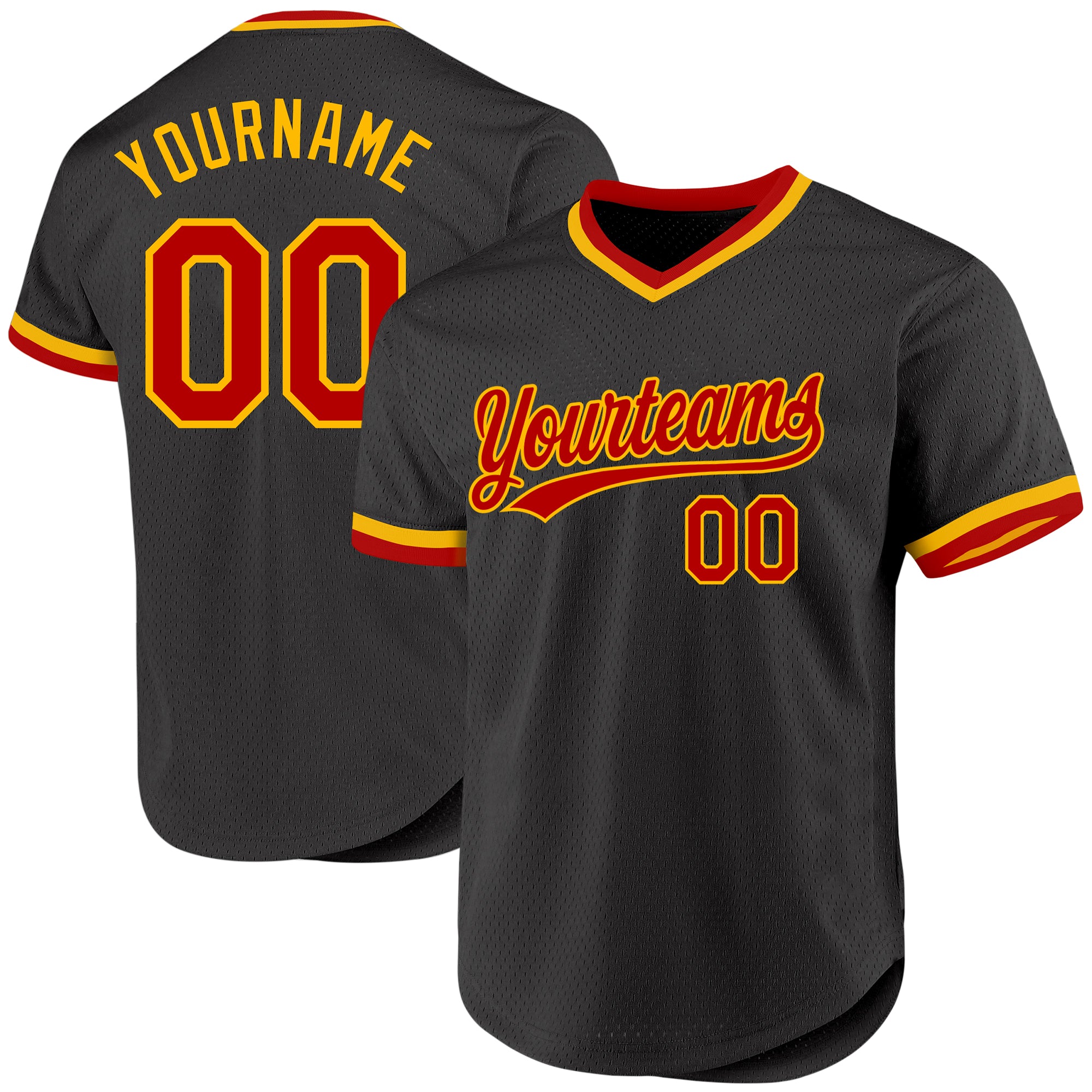 Personalized Black and Red Gold Throwback Baseball Jersey for Men and Women Personalized Black Red-Gold Throwback Baseball