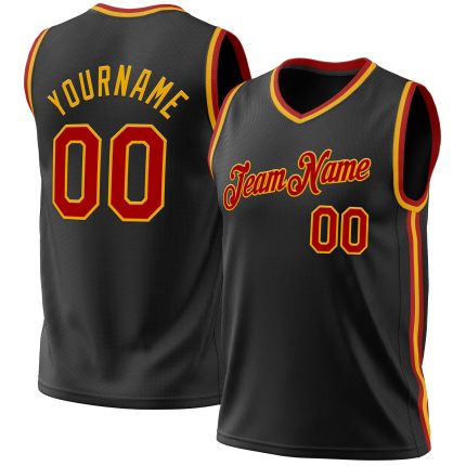 Personalized Throwback Basketball Jersey in Black and Red-Gold, Size 3 Personalized Black Red-Gold Throwback Basketball Jersey