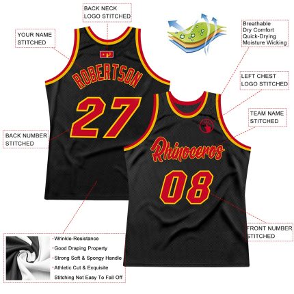 Personalized Black Red Gold Basketball Jersey - Retro Style Sports Apparel Personalized Black Red-Gold Throwback Basketball