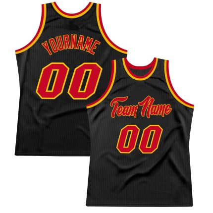 Personalized Black Red Gold Basketball Jersey - Retro Style Sports Apparel Personalized Black Red-Gold Throwback Basketball