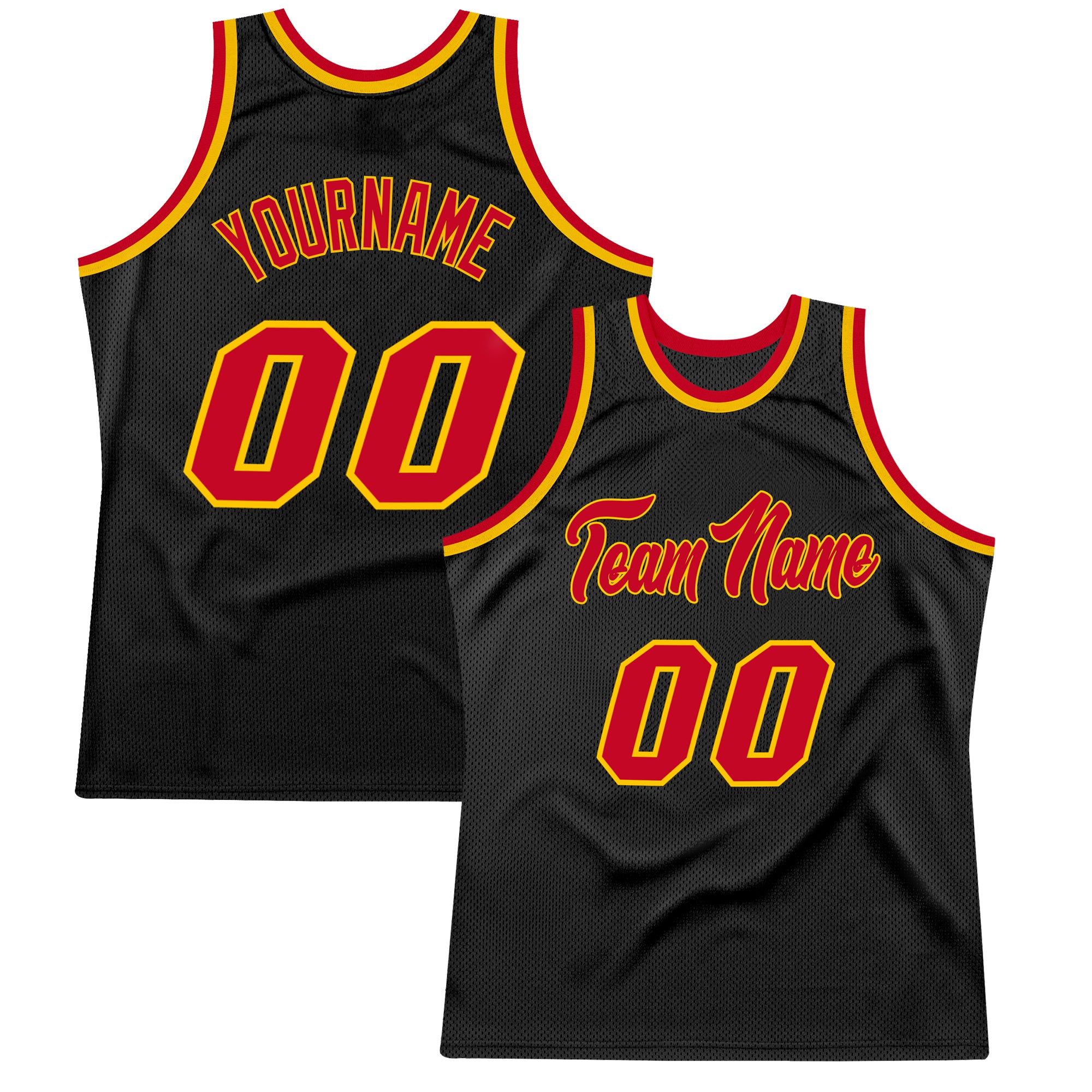 Personalized Black Red Gold Basketball Jersey - Retro Style Sports Apparel Personalized Black Red-Gold Throwback Basketball