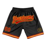 Personalized Basketball Shorts Black Red Gold Throwback Style 2 Personalized Black Red-Gold Throwback Basketball Shorts 2