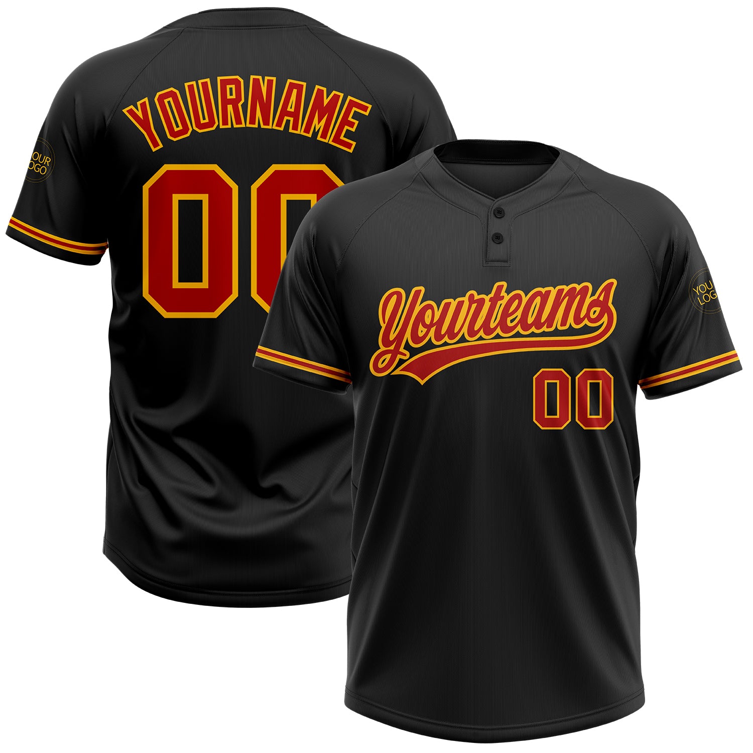 Personalized Black Red-Gold Two-Button Unisex Jersey for Softball Personalized Black Red-Gold Two-Button Unisex Softball