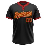 Custom Name and Number Softball Jersey - Personalized Black Red-Gold Two-Button Unisex Design Personalized Black Red-Gold