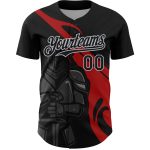 Custom Name and Number Knight Hero Art Baseball Jersey - Personalized 3D Pattern Design in Black, Red, and Gray Personalized