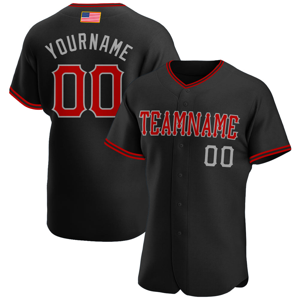 Custom Name Number Authentic American Flag Baseball Jersey - Personalized Black Red-Gray Team Apparel Personalized Black