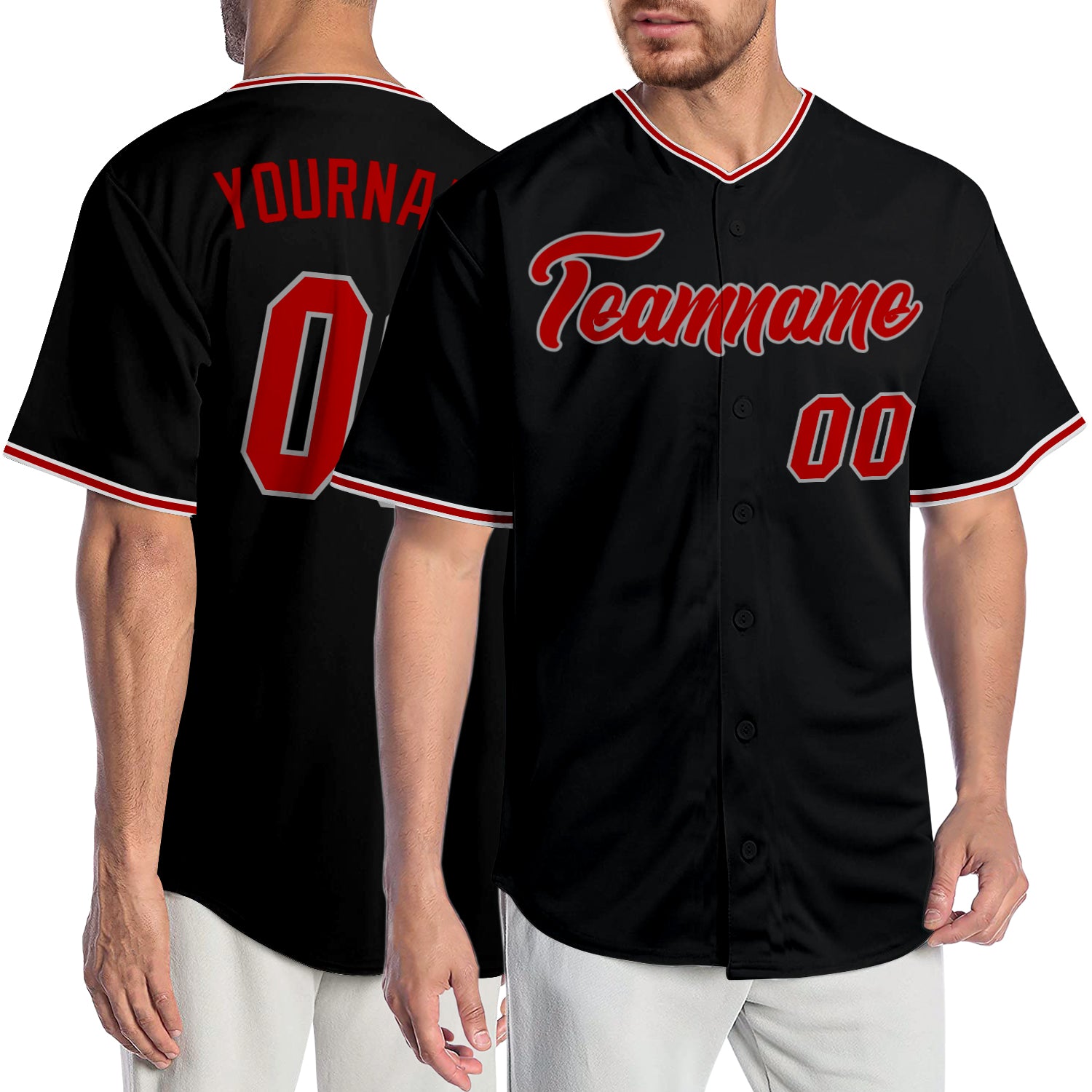 Personalized Authentic Baseball Jersey in Black, Red, Gray - Custom Name & Number Available Personalized Black Red-Gray Authentic