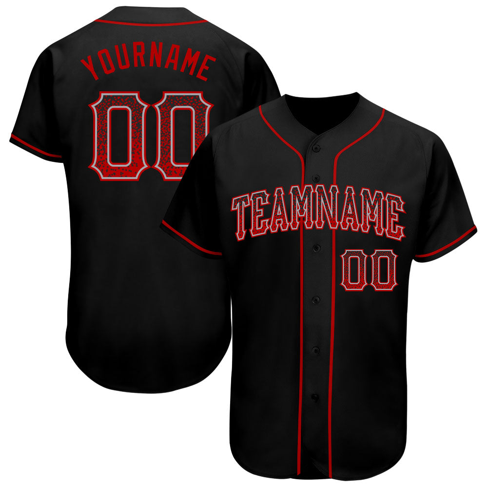Personalized Custom Name and Number Authentic Baseball Jersey - Black Red-Gray Drift Fashion Team Design Personalized Black