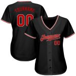 Custom Name Number Authentic Softball Jersey Personalized Black Red-Gray Personalized Black Red-Gray Authentic Softball Jersey