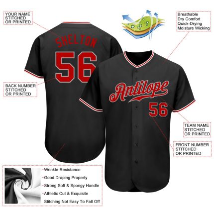 Custom Name Number Authentic Softball Jersey Personalized Black Red-Gray Personalized Black Red-Gray Authentic Softball Jersey