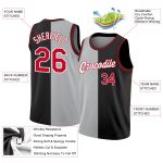 Custom Name Number Basketball Jersey - Personalized Black Red Gray Authentic Split Fashion Team Jersey Personalized Black