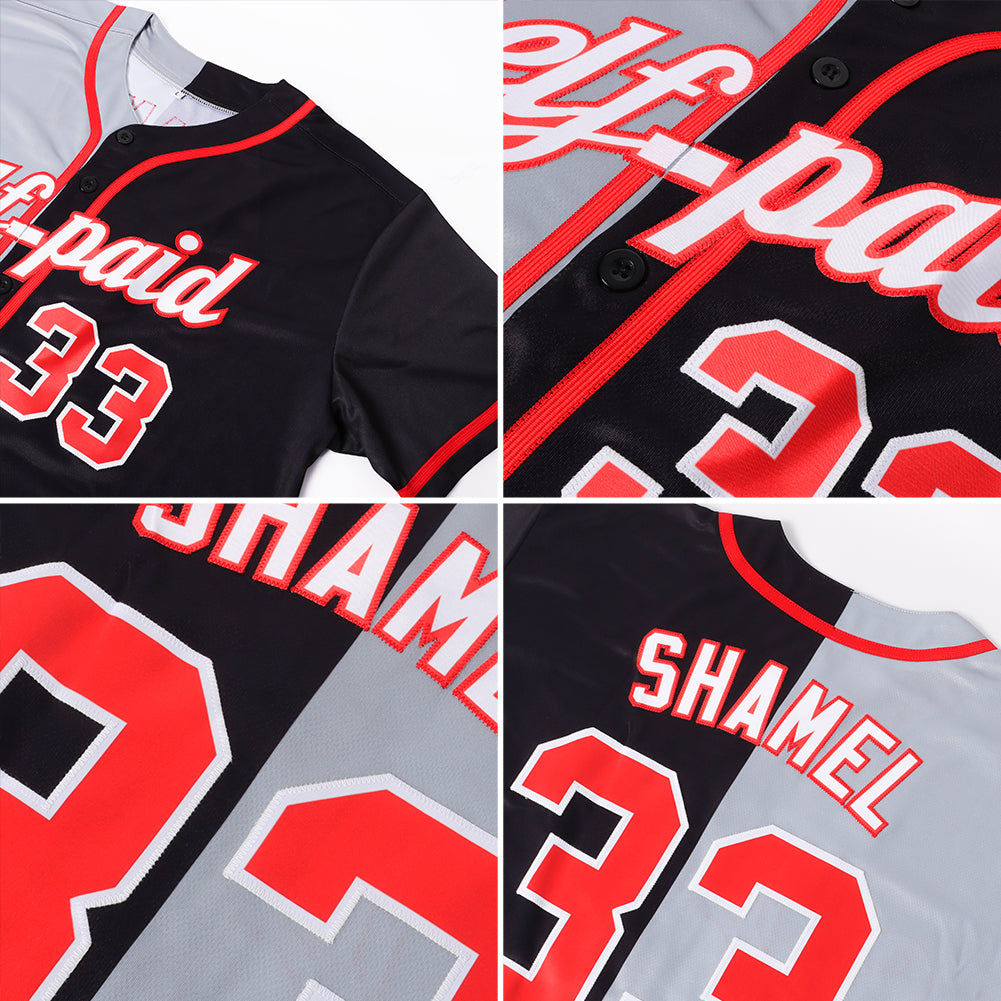 Personalized Black Red-Gray Authentic Split Fashion Softball Jersey Team Custom Name and Number Custom Name and Number Personalized Black Red Gray Softball Jersey - Authentic Split Fashion Team Gear Personalized Black - Image 5