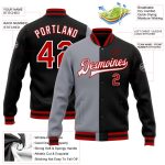 Personalized Black Red Gray Bomber Varsity Letterman Jacket Full-Snap Fashion Personalized Black Red-Gray Bomber Full-Snap