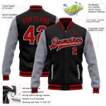 Custom Name Number Personalized Varsity Letterman Jacket Black Red Gray Bomber Full-Snap Two Tone for Team Personalized Black