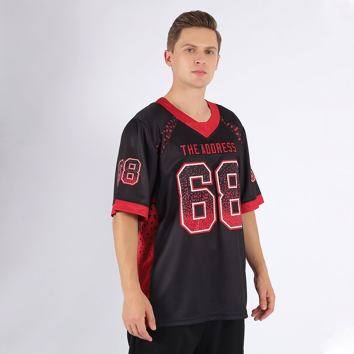 Personalized Black Red Gray Mesh Football Jersey for Drift Style Fashion Personalized Black Red-Gray Mesh Drift Fashion Football