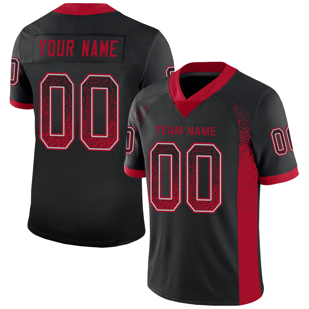 Customizable Black Red-Gray Mesh Football Jersey with Name and Number - Drift Fashion Team Uniform Personalized Black Red-Gray