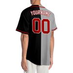 Personalized Fashion Baseball Jersey in Black Red-Gray Split Design - Size 2 Personalized Black Red-Gray Split Fashion Baseball