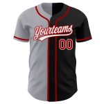 Personalized Fashion Baseball Jersey in Black Red-Gray Split Design - Size 3 Personalized Black Red-Gray Split Fashion Baseball