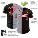 Personalized Fashion Baseball Jersey in Black Red-Gray Split Design - Size 3 Personalized Black Red-Gray Split Fashion Baseball