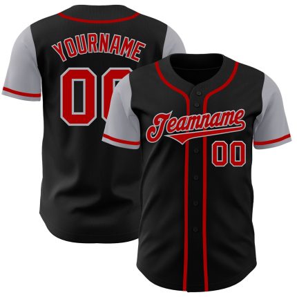 Personalized Black Red Gray Two Tone Baseball Jersey for Men and Women Personalized Black Red-Gray Two Tone Baseball Jersey