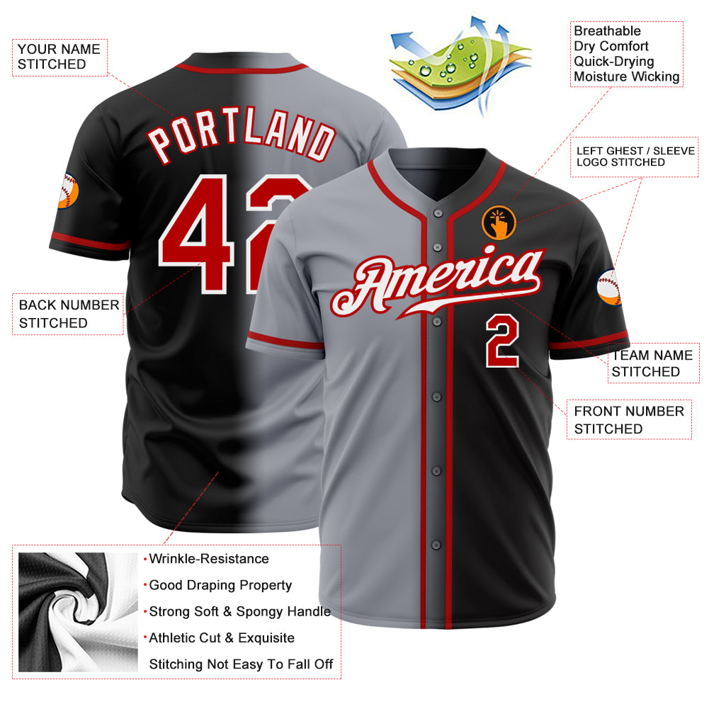 Personalized Fashion Baseball Jersey in Black Red Gray White Gradient Personalized Black Red Gray-White Gradient Fashion - Image 2