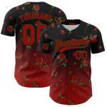 Personalized 3D Gothic Style Rose Baseball Jersey in Black Red-Green - Custom Sports Wear Personalized Black Red-Green 3D