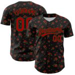 Custom Name Number Personalized Gothic Style Baseball Jersey 3D Pattern Black Red-Green Rose Design Personalized Black Red-Green