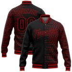 Custom 3D Bomber Varsity Letterman Jacket in Black Red Halftone Design - Full-Snap Closure Personalized Black Red Halftone