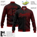 Custom Name Number Bomber Varsity Letterman Jacket, Personalized Black Red Halftone 3D Pattern Design Personalized Black
