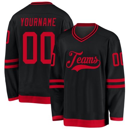 Customizable Black and Red Hockey Jersey - Personalized Sports Apparel for Fans Personalized Black Red Hockey Jersey