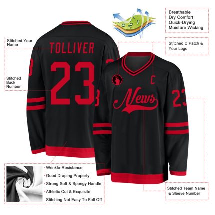 Customizable Black and Red Hockey Jersey - Personalized Sports Apparel for Fans Personalized Black Red Hockey Jersey