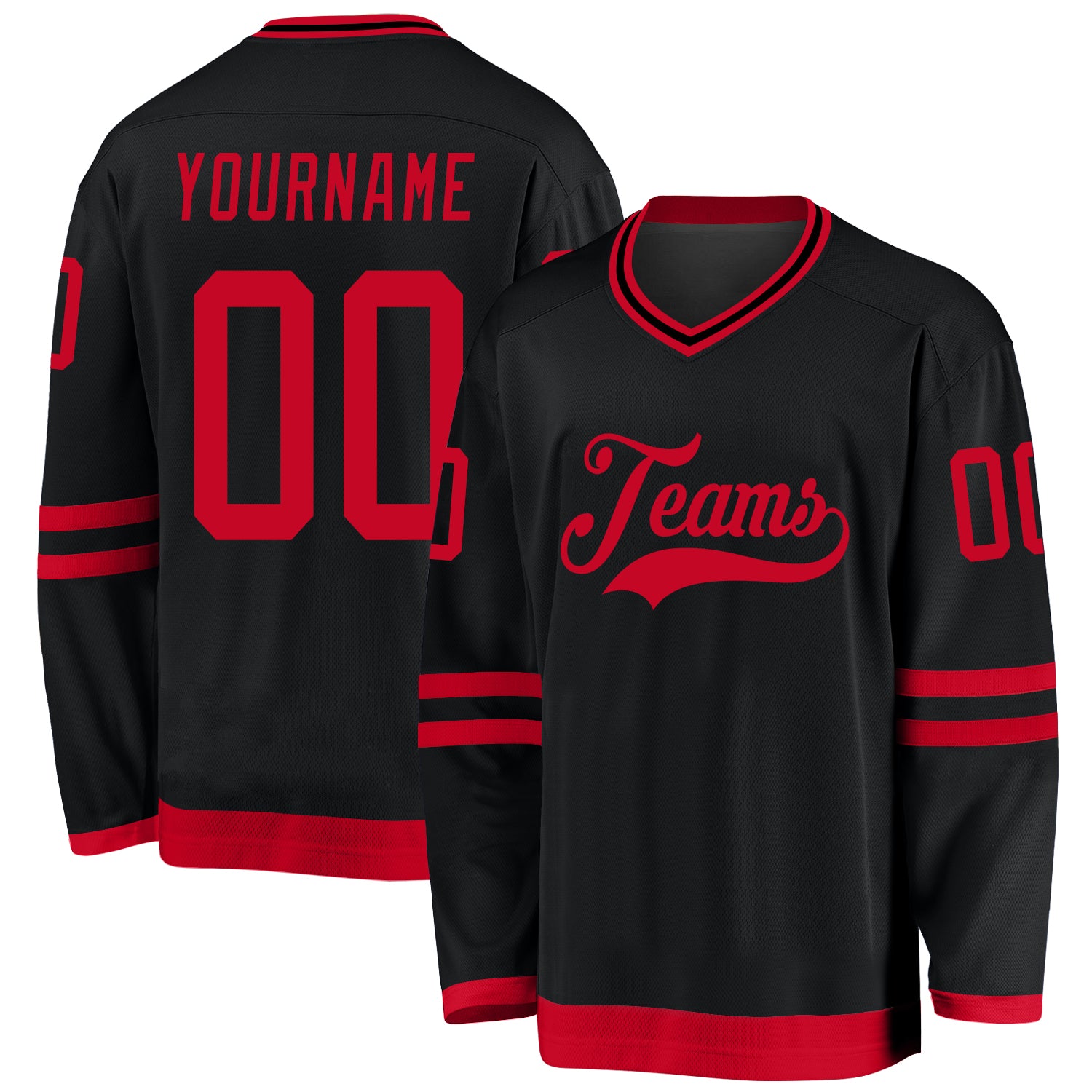 Custom Team Hockey Jersey with Personalized Name and Number, Black and Red Personalized Black Red Hockey Jersey Team Custom