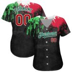 Custom Mexican Flag Baseball Jersey with 3D Grunge Design, Personalized Name & Number, Black Red Kelly Green Colors Personalized