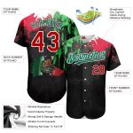 Custom Mexican Flag Baseball Jersey with 3D Grunge Design, Personalized Name & Number, Black Red Kelly Green Colors Personalized