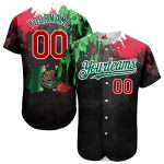 Custom Mexican Flag Baseball Jersey with 3D Grunge Design, Personalized Name & Number, Black Red Kelly Green Colors Personalized