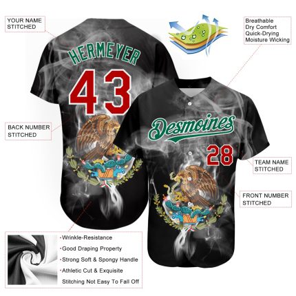 Custom 3D Mexico Baseball Jersey with Personalized Name and Number - Authentic Design in Black, Red, and Kelly Green Personalized