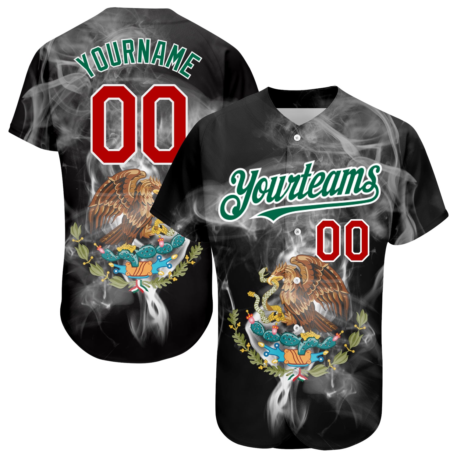 Personalized 3D Mexico Baseball Jersey - Black Red Kelly Green Design Personalized Black Red Kelly Green 3D Mexico Baseball