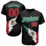 Personalized Mexican Flag 3D Abstract Baseball Jersey in Black Red Kelly Green Personalized Black Red-Kelly Green 3D The