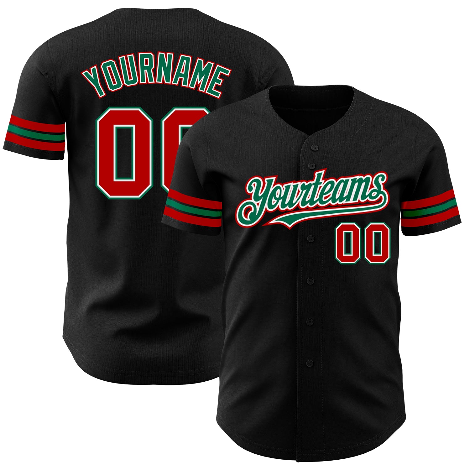 Personalized Black Red Kelly Green Baseball Jersey - Authentic Custom Sports Apparel Personalized Black Red-Kelly Green Authentic